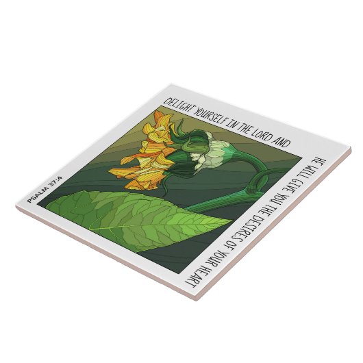 Carreau Fleur jaune gras avec vers de Psaume 37:4 (Côté)