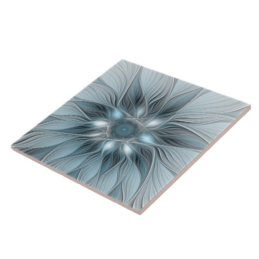 Carreau Fleur Joyeuse Abstrait gris bleu floral Fractal (Côté)