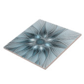 Carreau Fleur joyeuse abstraite florale fractale bleue gri (Côté)