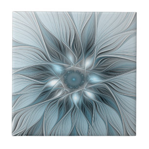 Carreau Fleur joyeuse abstraite florale fractale bleue gri