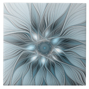 Carreau Fleur joyeuse abstraite florale fractale bleue gri