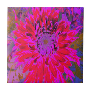 Carreau Fleur Magenta Abstraite, violette et dahlia rouge