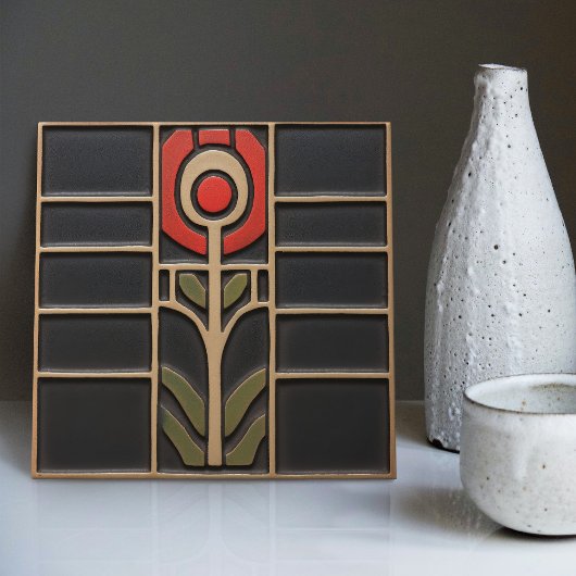 Carreau Fleur orange Abstraite géométrique au milieu du si