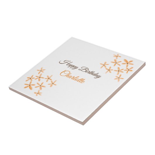 Carreau Fleur orange brune heureux anniversaire ajouter no (Côté)