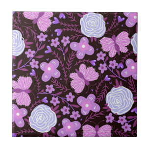 Carreau Fleur papillon rose