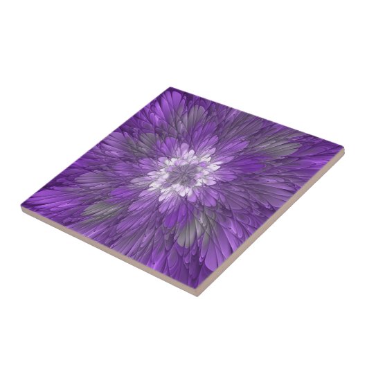 Carreau Fleur psychédélique violette Abstraite Fractal Art (Côté)
