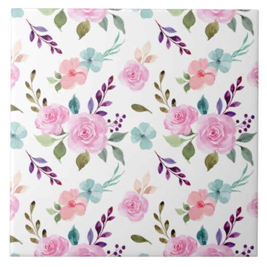 Carreau Fleur rose aquarelle sans couture (Devant)