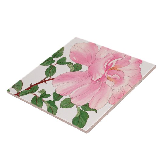 Carreau Fleur rose rose et Feuilles verts (Côté)