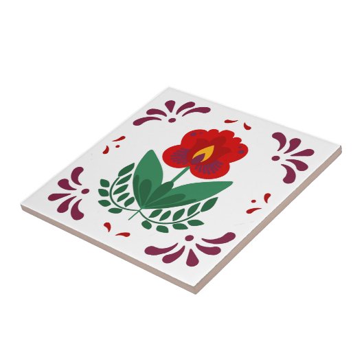 Carreau Fleur Rouge Azulejo (Côté)
