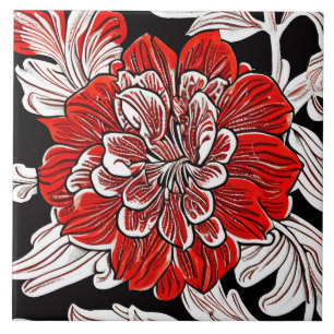 Carreau Fleur rouge noir et blanc Art Nouveau