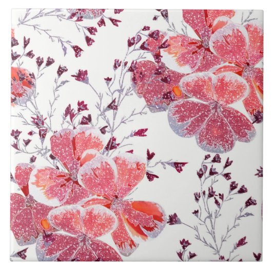 Carreau Fleur rouge rose sur blanc. (Devant)