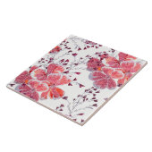 Carreau Fleur rouge rose sur blanc. (Côté)