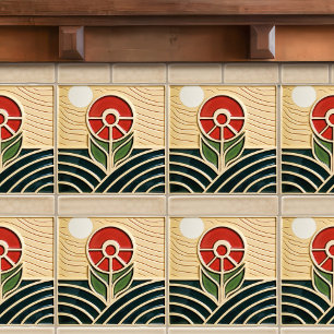Carreau Fleur rouge Symétrie du milieu du siècle Arts et a