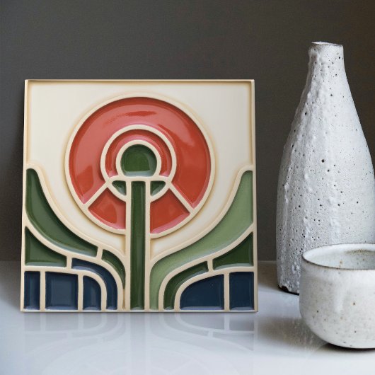 Carreau Fleur rouge Symétrie du milieu du siècle Arts et a