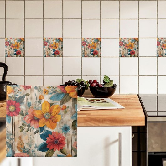 Carreau Fleur rustique colorée