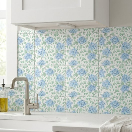 Carreau Fleur sauvage aquarelle bleu vert