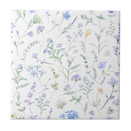 Carreau Fleur sauvage aquarelle bleu violet (Devant)