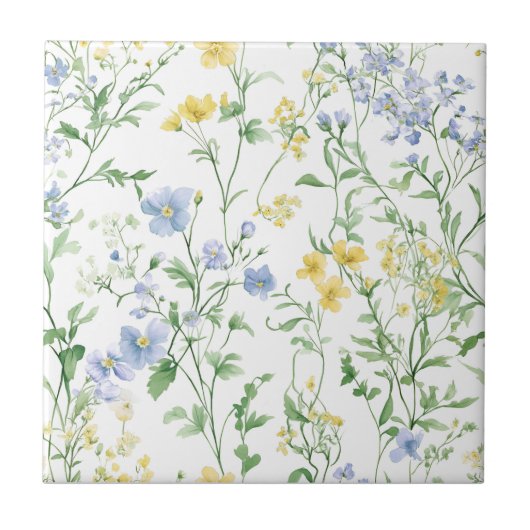Carreau Fleur sauvage aquarelle bleue (Devant)