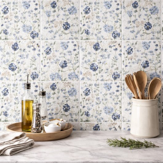 Carreau Fleur sauvage aquarelle bleue