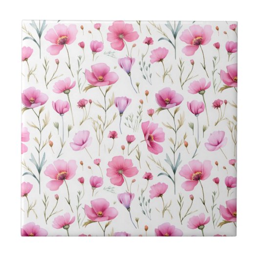 Carreau Fleur sauvage aquarelle rose (Devant)