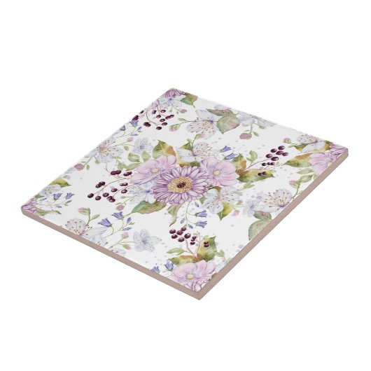 Carreau Fleur sauvage aquarelle rose blanc violet (Côté)