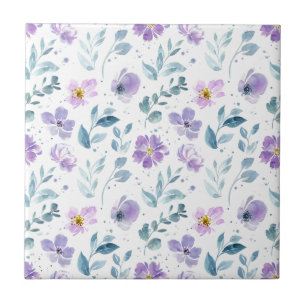 Carreau Fleur sauvage aquarelle verte violette