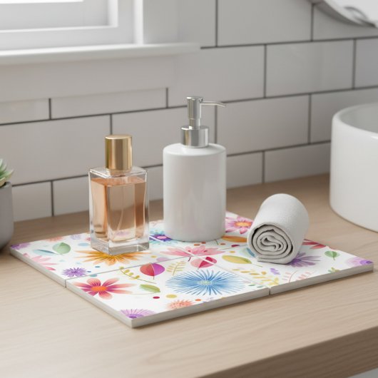 Carreau Fleur sauvage boho bleu violet rose