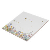 Carreau Fleur sauvage couleur aquarelle avec papillon (Côté)