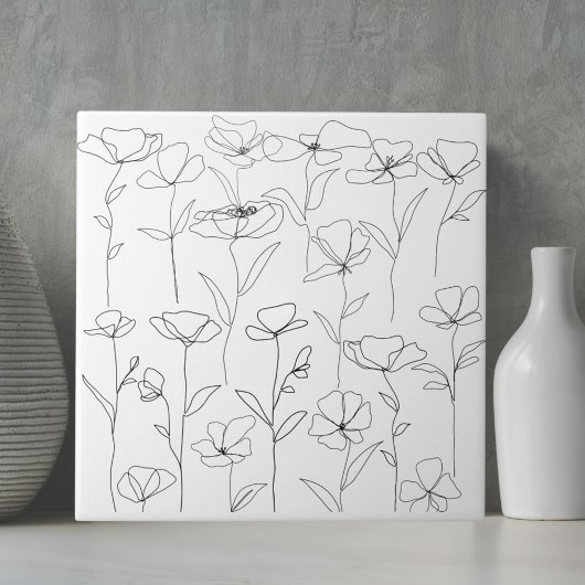 Carreau Fleur sauvage de pavot noir et blanc minimal flora