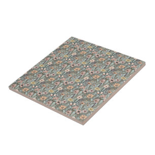 Carreau Fleur sauvage rétro jaune rose écume de mer