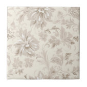 Carreau Fleur Simple Élégante Beige Clair (Devant)