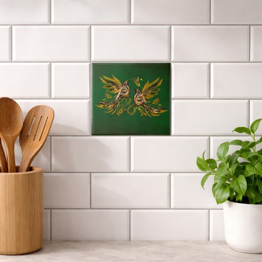 Carreau Fleur Vert Vintage Bird