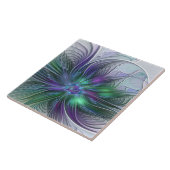 Carreau Fleur vert violet Art Abstrait moderne Fractal (Côté)