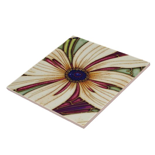 Carreau Fleur vert violet intemporel (Côté)