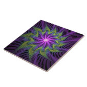 Carreau Fleur verte violette Art fractal abstrait moderne (Côté)