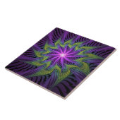 Carreau Fleur verte violette Art fractal abstrait moderne (Côté)