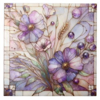 Carreau Fleur violette en verre coloré