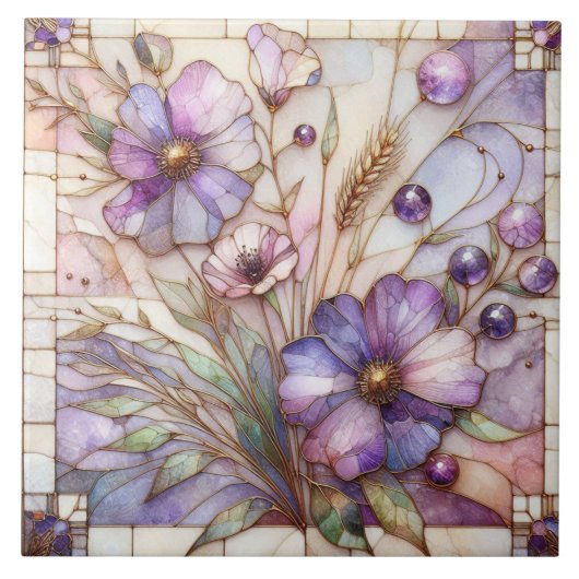 Carreau Fleur violette en verre coloré (Devant)