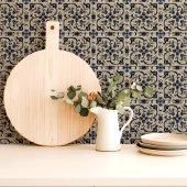 Carreau Fleuron de défilement vintage bleu et beige