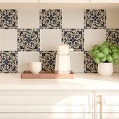 Carreau Fleuron de défilement vintage bleu et beige