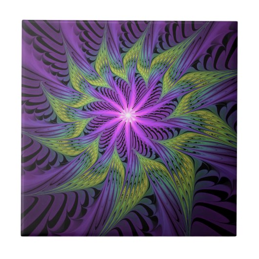 Carreau Fleuron vert violet Art Abstrait fractal moderne (Devant)