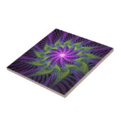Carreau Fleuron vert violet Art Abstrait fractal moderne (Côté)