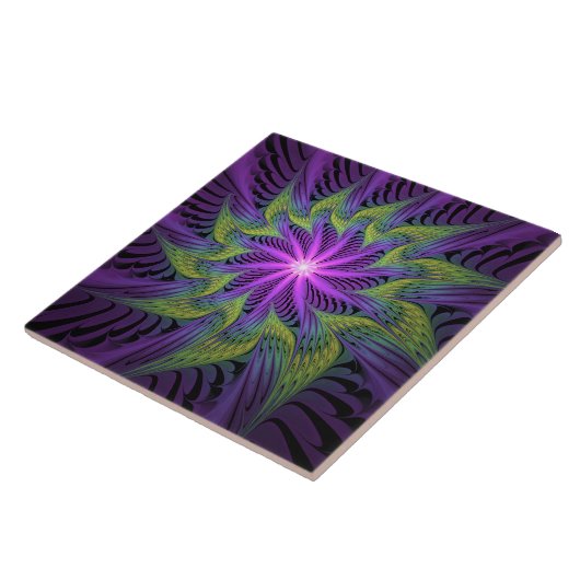 Carreau Fleuron vert violet Art Abstrait fractal moderne (Côté)