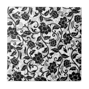 Carreau Fleurs à rayures noir et gris