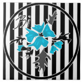 Carreau Fleurs abstraites bleues floral blanc noir (Devant)