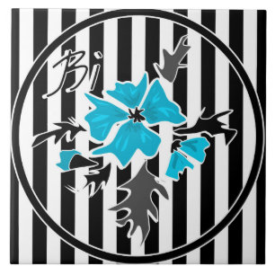 Carreau Fleurs abstraites bleues floral blanc noir