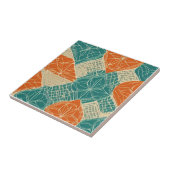 Carreau Fleurs abstraites sarcelle, orange et chamois (Côté)