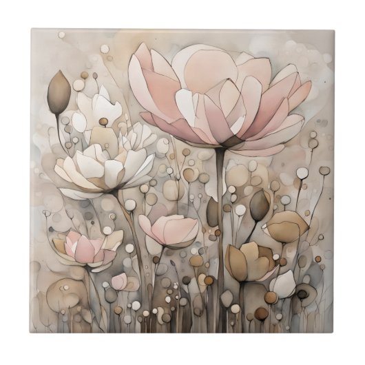 Carreau Fleurs Aquarelle Beige Abstrait Rose (Devant)