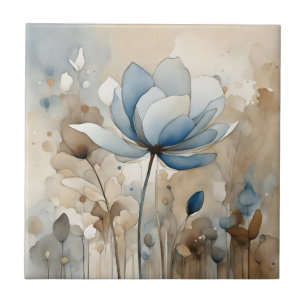Carreau Fleurs Aquarelle Gris Beige Abstrait