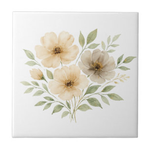 Carreau Fleurs aquarelles bohèmes de couleurs neutres gris